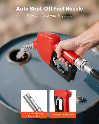 Bränsleöverföringspump 230V, 15 GPM 57 L/min, AC elektrisk oljeöverföringspump, med automatisk avstängning av bränslemunstycke och utloppsslang, högflödessats för bensin, diesel, fotogen, biodiesel, etanolblandningar