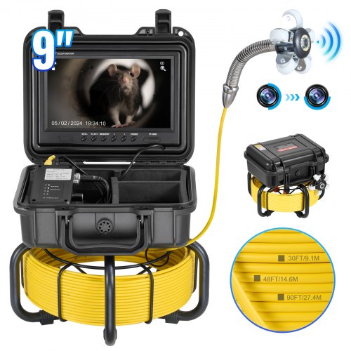 Sewer Camera, 165 ft/50m, Self-Leveling Pipeline Inspection Camera with 9" 1080P HD Screen, 36X Zoom, IP68 Waterproof Plumbing Camera with Lights-12 LED, 32GB Card Snake Camera for Duct Pipe