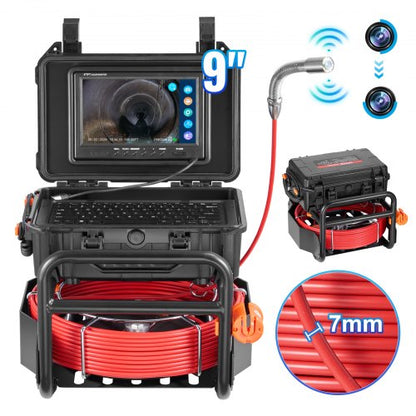 Sewer Camera, 165 ft/50m, Self-Leveling Drain Camera with 512Hz Transmitter, Distance Counter, 9" Screen 1080P HD Snake Plumbing Camera with Lights-12 LED & 32GB Card for Duct Pipe