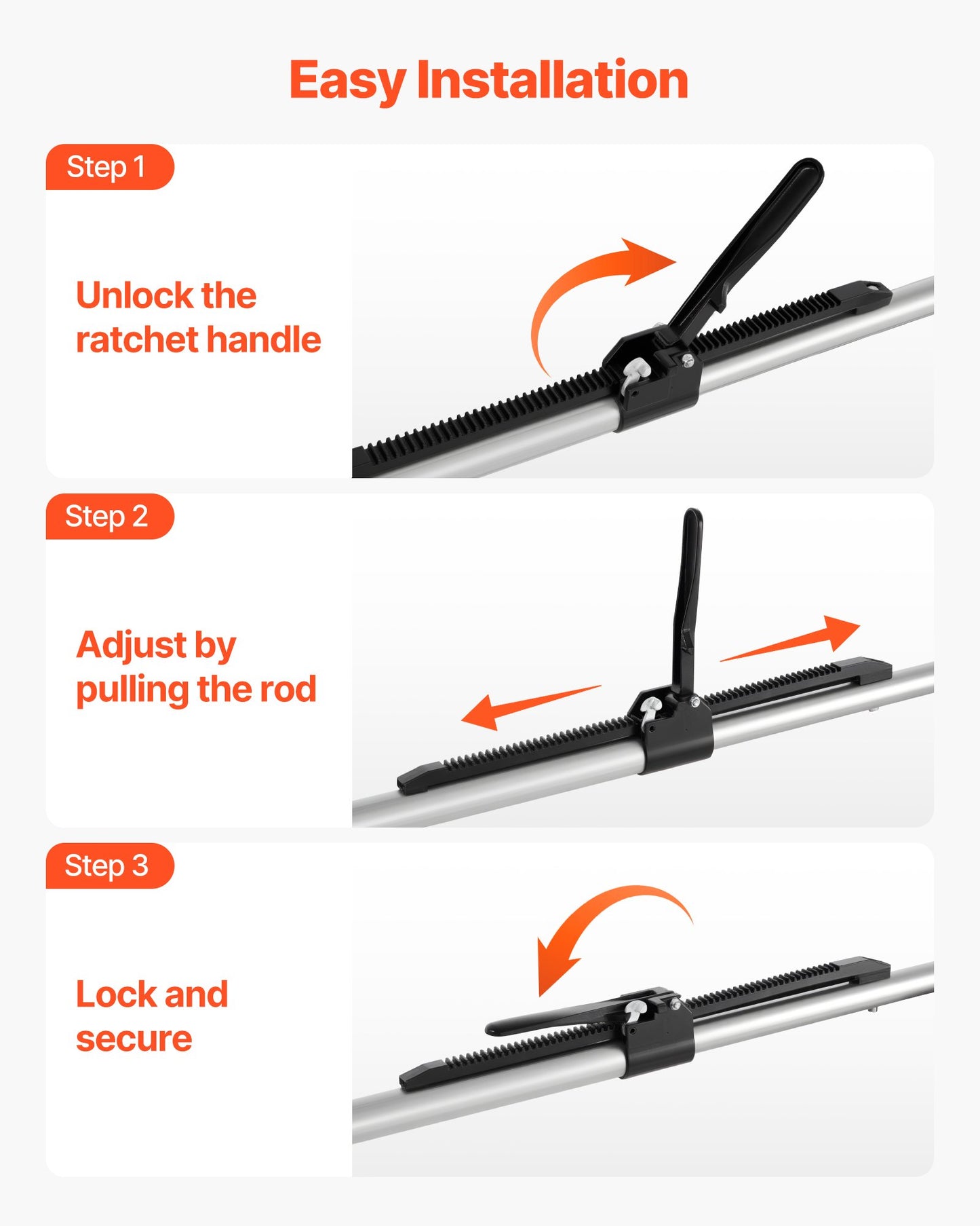 Cargo Bar, Ratcheting Cargo Bar Adjustable from 1499mm to 1854mm, Heavy-duty Steel Cargos Stabilizer with Non-Slip Foot Pads, Telescoping Load Lock Bars for Pickup Truck