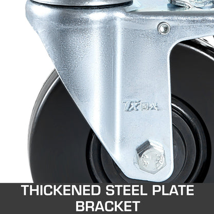 4 Pack 5" Scaffolding Rubber Swivel Caster Wheels with Dual Locking Heavy Duty Casters 1" Solid Round Stem 280LBS Capacity Per Wheel for Warehousing and Industrial Equipment