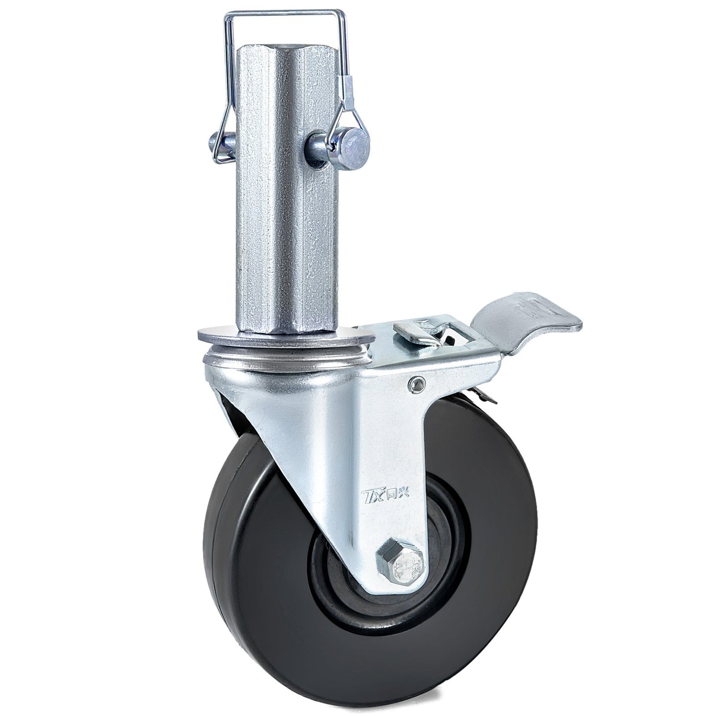 4 Pack 5"/12.7 cm Heavy Duty Scaffolding Rubber Swivel Caster With Dual Locking 1.25" (3.2 cm) Square Stem 440LBS/199.6 kg Capacity Per Wheel