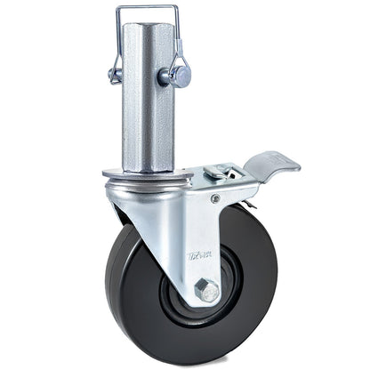 4 Pack 5"/12.7 cm Heavy Duty Scaffolding Rubber Swivel Caster With Dual Locking 1.25" (3.2 cm) Square Stem 440LBS/199.6 kg Capacity Per Wheel