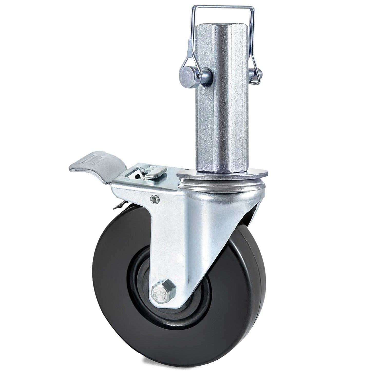 4 Pack 5"/12.7 cm Heavy Duty Scaffolding Rubber Swivel Caster With Dual Locking 1.25" (3.2 cm) Square Stem 440LBS/199.6 kg Capacity Per Wheel
