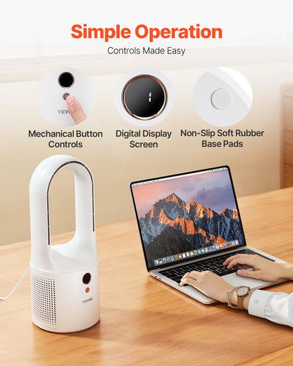 Desk Fan Bladeless, 12.99 Inch Kids-Friendly Personal Portable Desk Fan, 6-Speed USB Quiet Cooling Small Tower Fan with Button Control, Blows Cold Air for Office, Home (Plug to Use, No Battery)