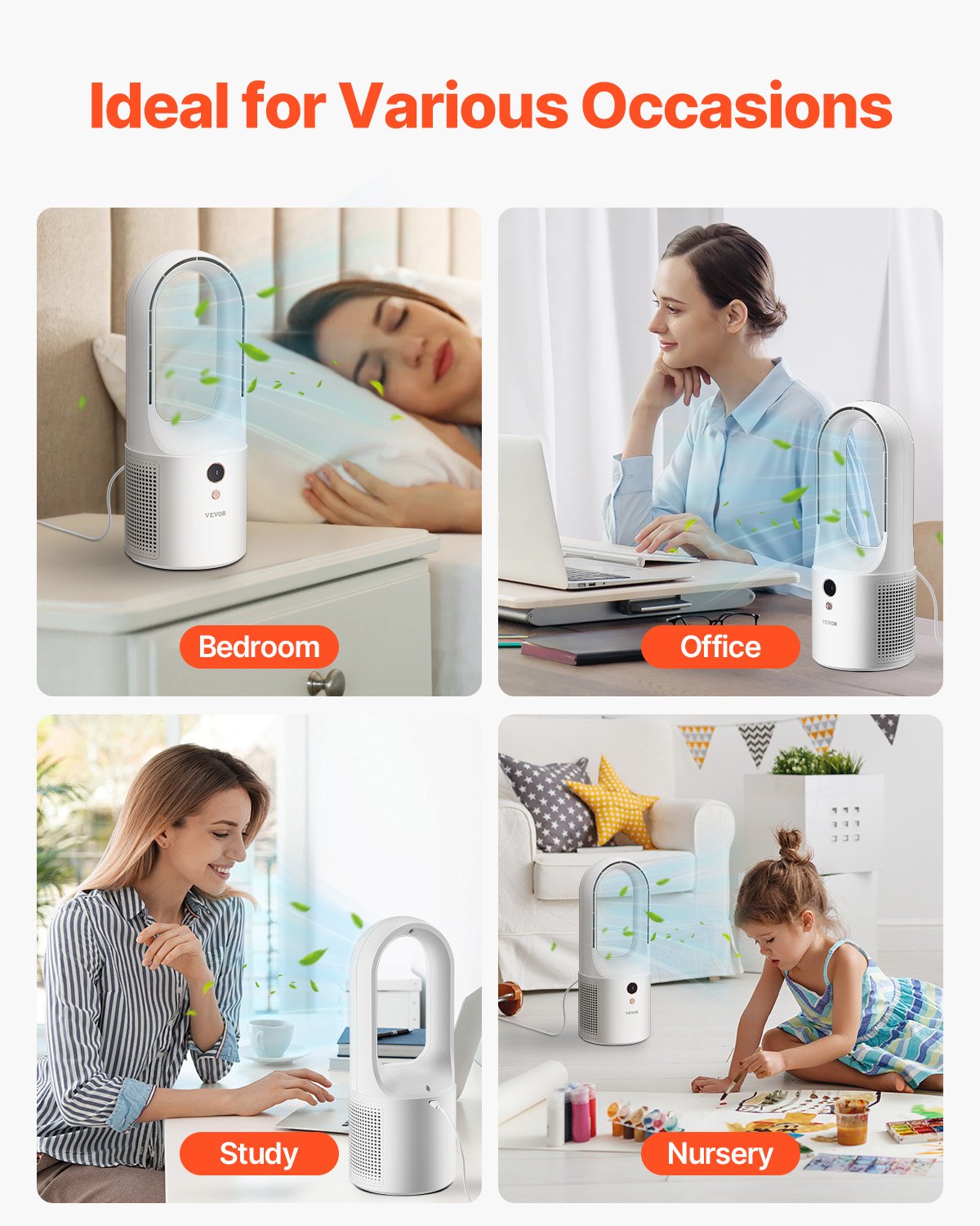 Desk Fan Bladeless, 12.99 Inch Kids-Friendly Personal Portable Desk Fan, 6-Speed USB Quiet Cooling Small Tower Fan with Button Control, Blows Cold Air for Office, Home (Plug to Use, No Battery)