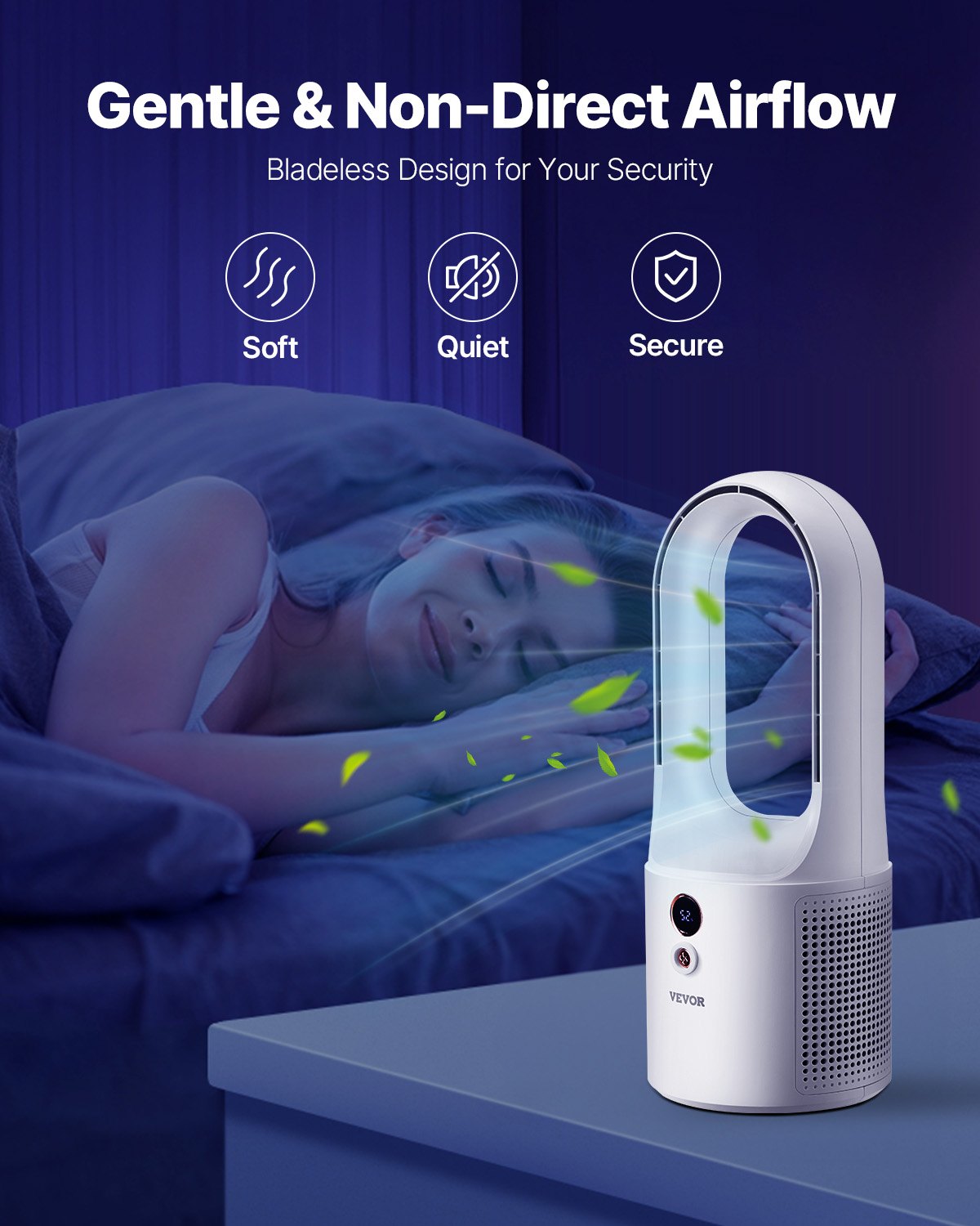 Desk Fan Bladeless, 12.99 Inch Portable Desk Fan, 6-Speed USB Quiet Cooling Small Tower Fan with Rechargeable Battery, Easy to Clean & Kids-Friendly, Blows Cold Air for Bedroom, Office, Home