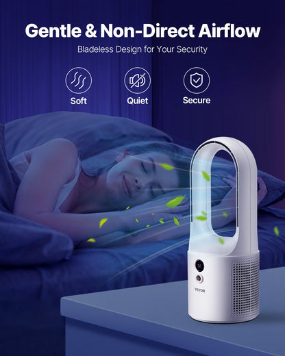 Desk Fan Bladeless, 12.99 Inch Portable Desk Fan, 6-Speed USB Quiet Cooling Small Tower Fan with Rechargeable Battery, Easy to Clean & Kids-Friendly, Blows Cold Air for Bedroom, Office, Home