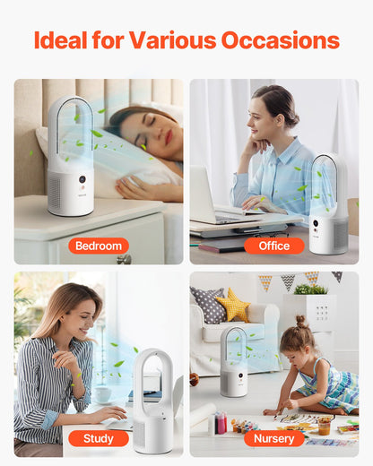 Desk Fan Bladeless, 12.99 Inch Portable Desk Fan, 6-Speed USB Quiet Cooling Small Tower Fan with Rechargeable Battery, Easy to Clean & Kids-Friendly, Blows Cold Air for Bedroom, Office, Home