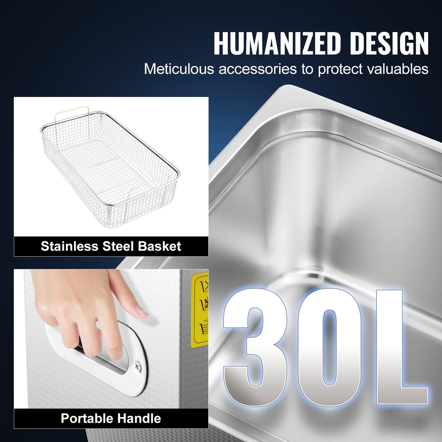 Professionell ultraljudsrengörare, 30 L ultraljudsrengörare för smycken med digital timer och värmare, industriell sonisk rengöring i rostfritt stål 40kHz för glasögon, klockor, ringar, smådelar