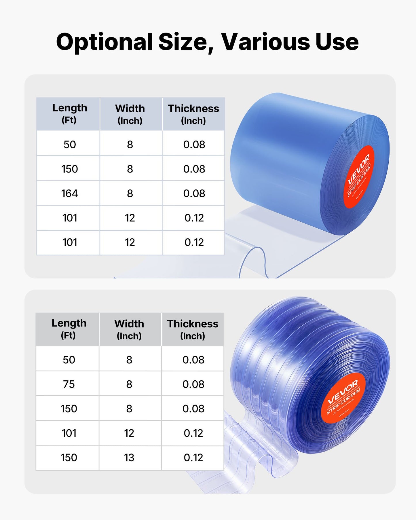 Clear PVC Strip Curtain, 45.7 m Length x 20 cm Width, Plastic Door Strip Bulk Roll, Walk in Freezer Cooler Curtain Strips for Doorways of Supermarket, Garage, Warehouse, Barn, Pet Animal House
