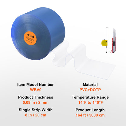 Strip Curtain PVC Door Curtain 4997.4 cm x 20.3 cm Roll Cooler Freezer Clear Plastic