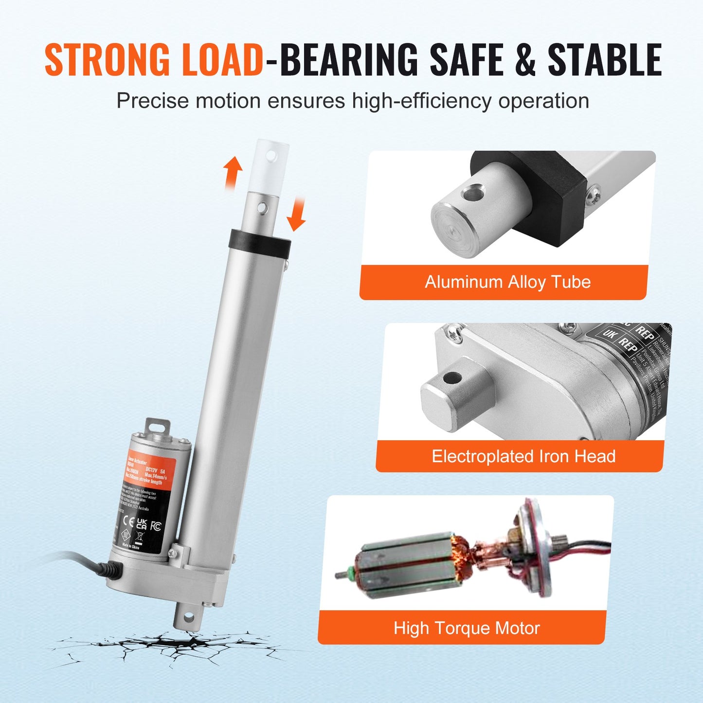 Linear Actuator 12V 15.2 cm High Load 149.7 kg/1500N 0.5 cm/s IP54 Protection