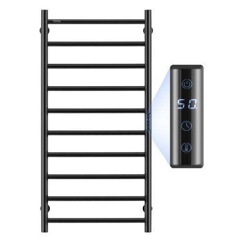 10 Bars Towel Warmer Rack, Wall Mounted Heated Towel Rack for Bathroom, IPX5 Waterpoof Towel Heater Rack with Timer & LED Display Screen, 5 Levels Adjustable Temperature Towel Heater, Black