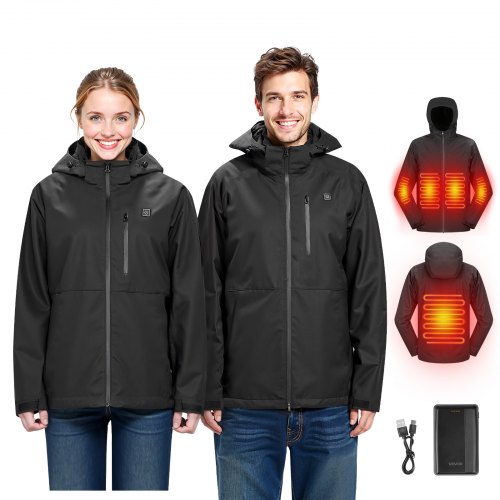 Heated Jacket for Men with 7.4V Battery, Soft Shell Electric Heating Coat, Windproof Waterproof Lightweight Outerwear with 5 Heating Zones & 3 Heat Settings, Machine Washable