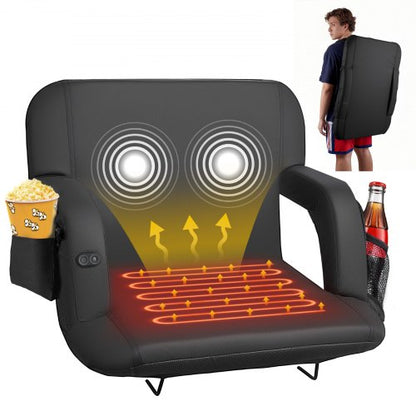 Stadium Seat, 635mm Heated Stadium Chair, Bleacher Seat Heated with 4 Pockets for Bleachers, 3 Level Heating & 6 Modes Vibration Portable Heating Stadiums Chair for Camping, Sports Events