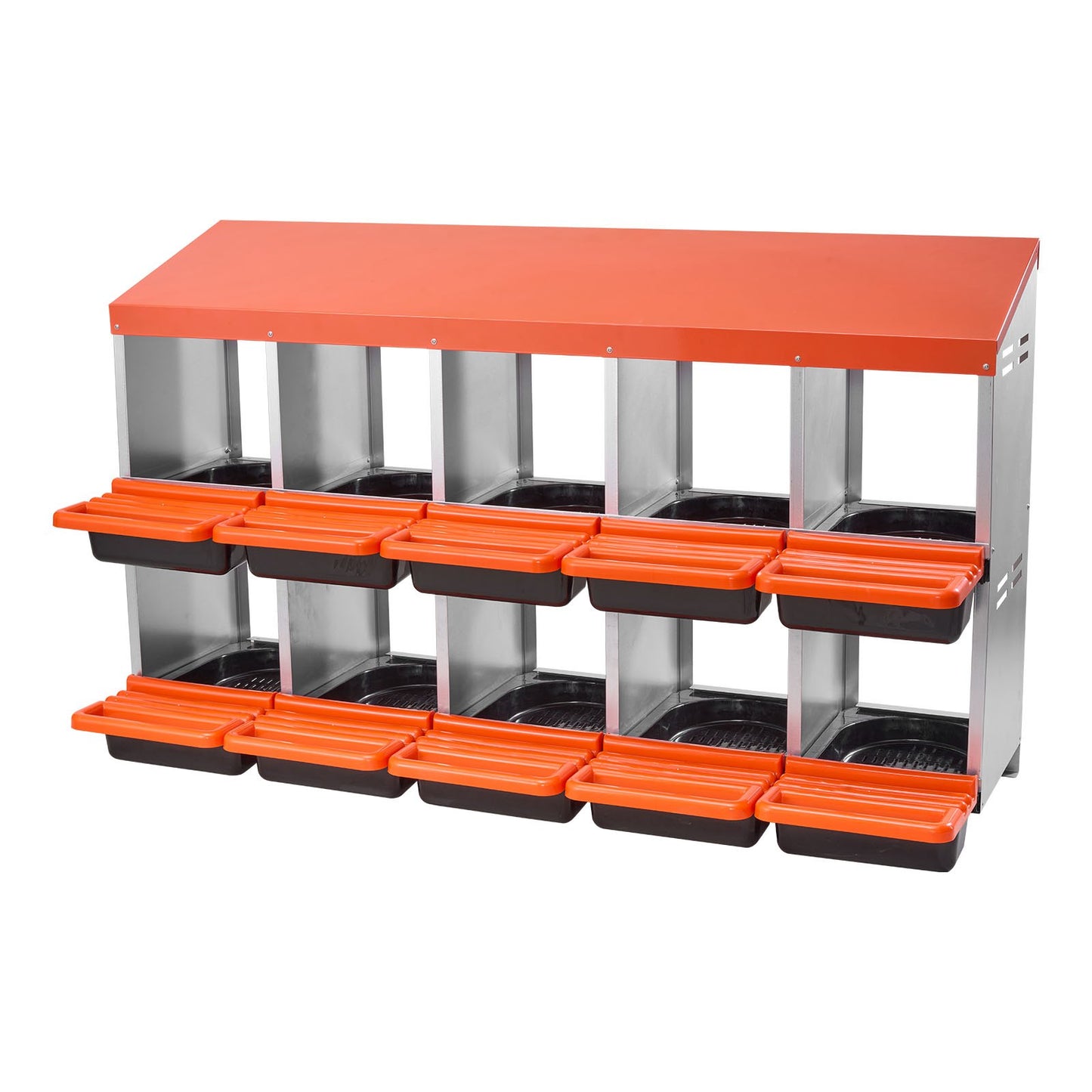 2-våningars hönsholkar, 10 fack, äggläggningslådor i metall med skyddande uppsamlingslock, utrullbar holk, enkel att montera, perfekt för höns, ankor, kycklingar och andra fjäderfän