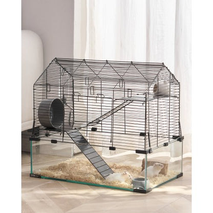Hamster Cage, 360° Viewing Transparent Hamster Habitats, Small Animal Cage, 22.8 x 15 x 21.3 in, Ventilated Pet Mouse Cages with Water Bottle, Portable Hamster House for Rats, Guinea Pigs