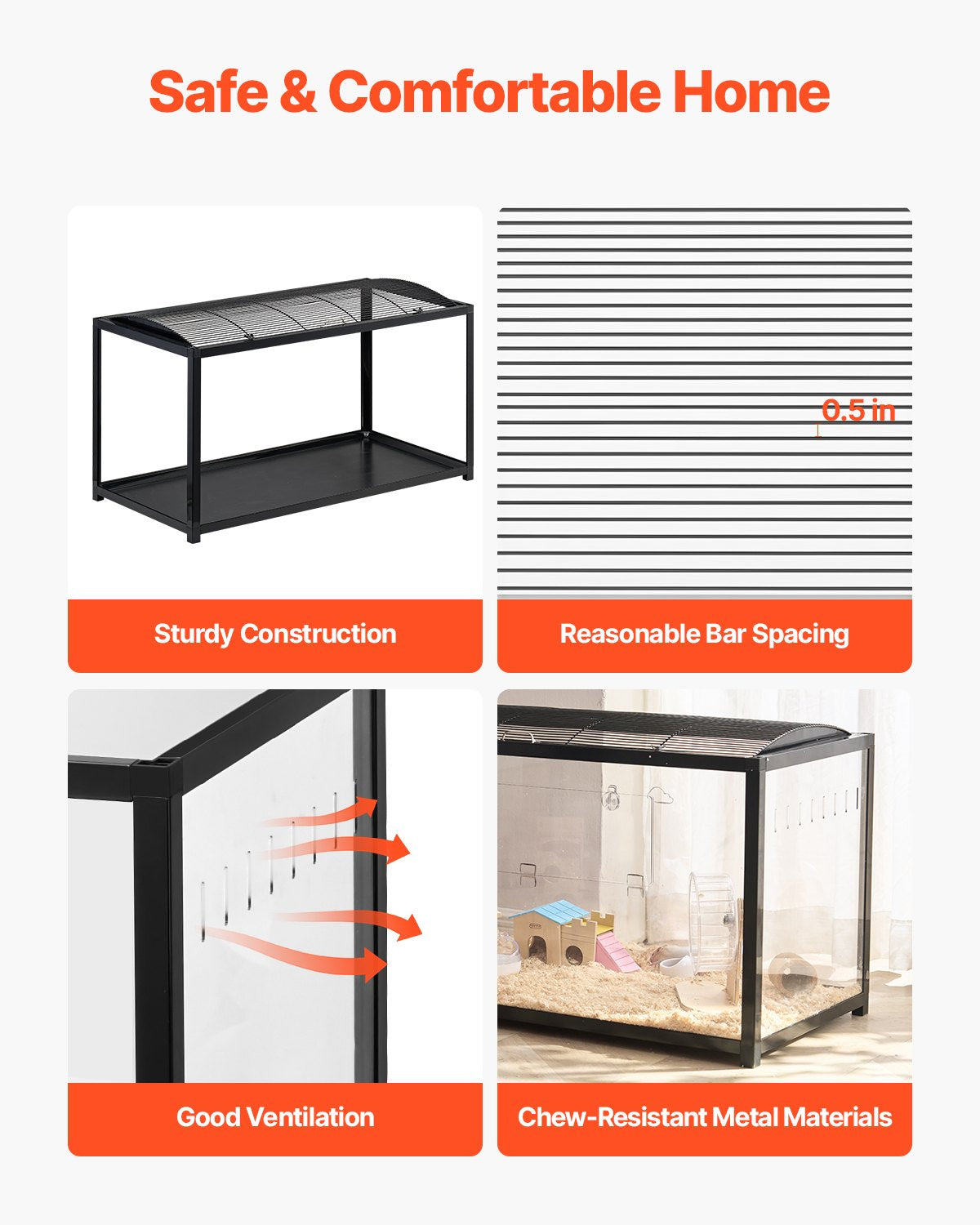 Hamsterbur, 360° visning, transparenta hamstermiljöer, smådjursbur, 91 x 46 x 59 cm, ventilerade musburar med ytterdörr, bärbart hamsterhus för råttor, marsvin