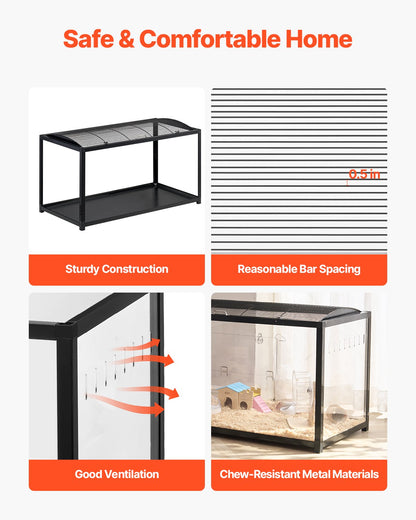 Hamsterbur, 360° visning, transparenta hamstermiljöer, smådjursbur, 91 x 46 x 59 cm, ventilerade musburar med ytterdörr, bärbart hamsterhus för råttor, marsvin