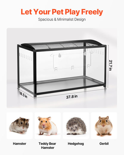 Hamsterbur, 360° visning, transparenta hamstermiljöer, smådjursbur, 91 x 46 x 59 cm, ventilerade musburar med ytterdörr, bärbart hamsterhus för råttor, marsvin