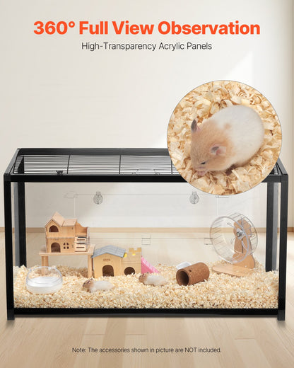 Hamsterbur, 360° visning, transparenta hamstermiljöer, smådjursbur, 91 x 46 x 59 cm, ventilerade musburar med ytterdörr, bärbart hamsterhus för råttor, marsvin