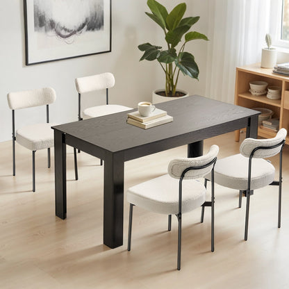 Boucle Dining Chairs Set of 4, Mid Century Modern Sherpa Accent Chairs, Upholstered Side Chair for Dining Table, Space-Saving White Kitchen Table Chair with Curved Backrest and Black Metal Legs