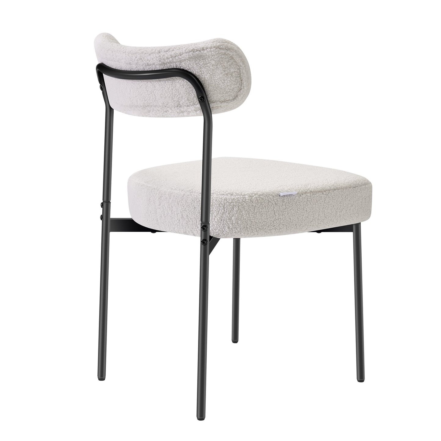 Boucle Dining Chairs Set of 2, Mid Century Modern Sherpa Accent Chairs, Upholstered Side Chair for Dining Table, Space-Saving White Kitchen Table Chair with Curved Backrest and Black Metal Legs