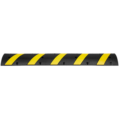 Rubber Speed Hump 183 x 30 x 4.5 cm, 2 Channel, 10000 kg Load Capacity Heavy Duty Traffic Speed Bump, with High Reflective Yellow Strip 4 Expansion Screws and 1 Drill, for Asphalt Concrete Gravel Roads