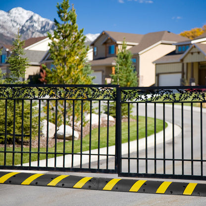 2PCs Rubber Speed Hump 183 x 30 x 4.5 cm, 2 Channel, 100000 kg Capacity Heavy Duty Traffic Speed Bump, with High Reflective Yellow Strip 8 Expansion Screws and 1 Drill, for Asphalt Concrete Gravel Roads