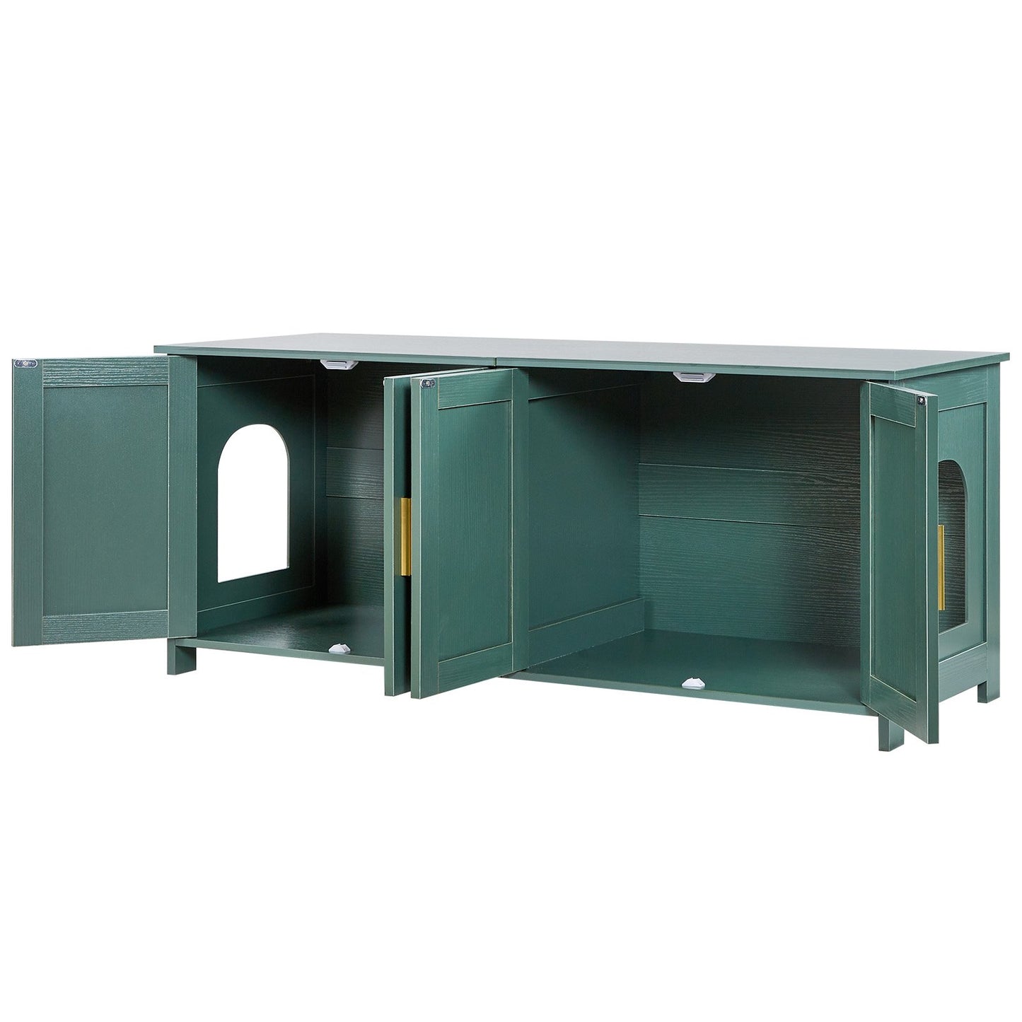 Kattlåda för flera katter, 120 cm dold kattlåda med 4 dörrar och 2 ingångar, inomhustoalett för katter, sidobord i trä för kattmöbler, passar de flesta kattlådor, grön