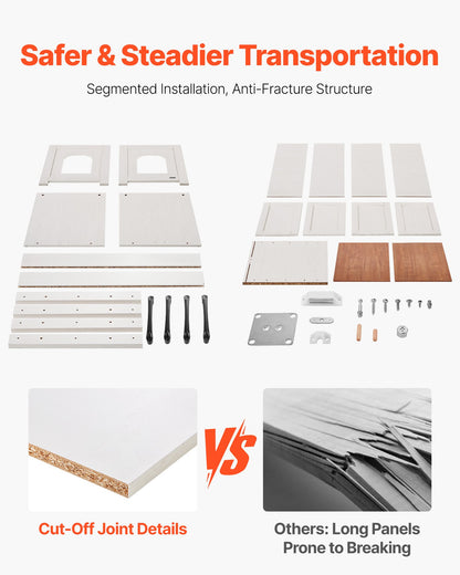 Kattlåda för flera katter, 120 cm dold kattlåda med 4 dörrar och 2 ingångar, inomhuskattrum, kattmöbler i trä, passar de flesta kattlådor, brun och vit