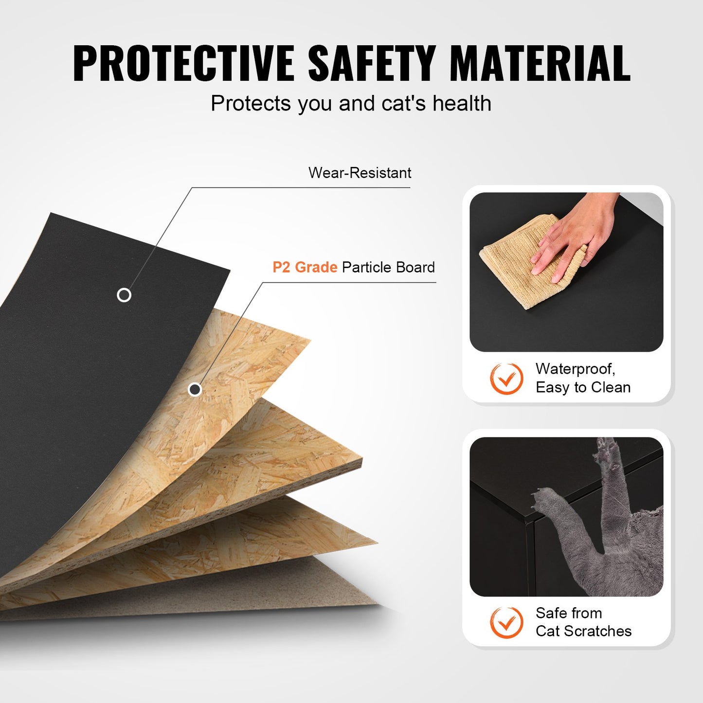 Kattlåda för 2 katter, 147 cm dolda kattmöbler, dubbelrum stort katttoalettskåp, inomhus trähus för husdjur, TV-bänk, sidobord, passar de flesta i kattlådan, svart
