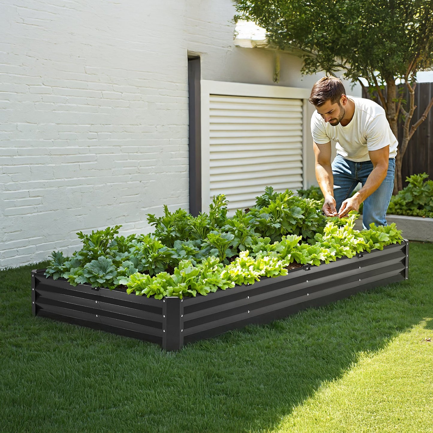 Metal Raised Garden Bed, 8 x 4 x 1 ft Outdoor Galvanized Planter Box, with Open Bottom, Large Planter Raised Bed for Gardening Vegetables, Flowers, Herbs, and Succulent Plants, Dark Gray