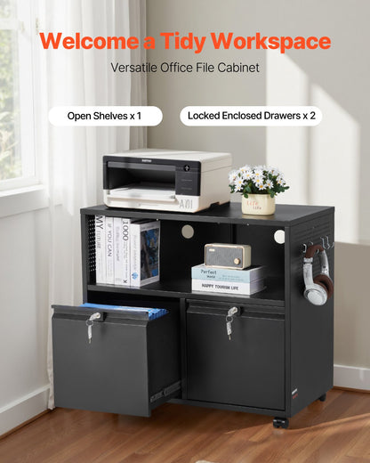 2 Drawers Metal File Cabinet, Lateral Filing Cabinet with Lock and Adjustable Hanging Rods, Wide Filing Storage Cabinets for Home and Office Fit Letter, A4, Legal Size File, Easy Assembly, Black