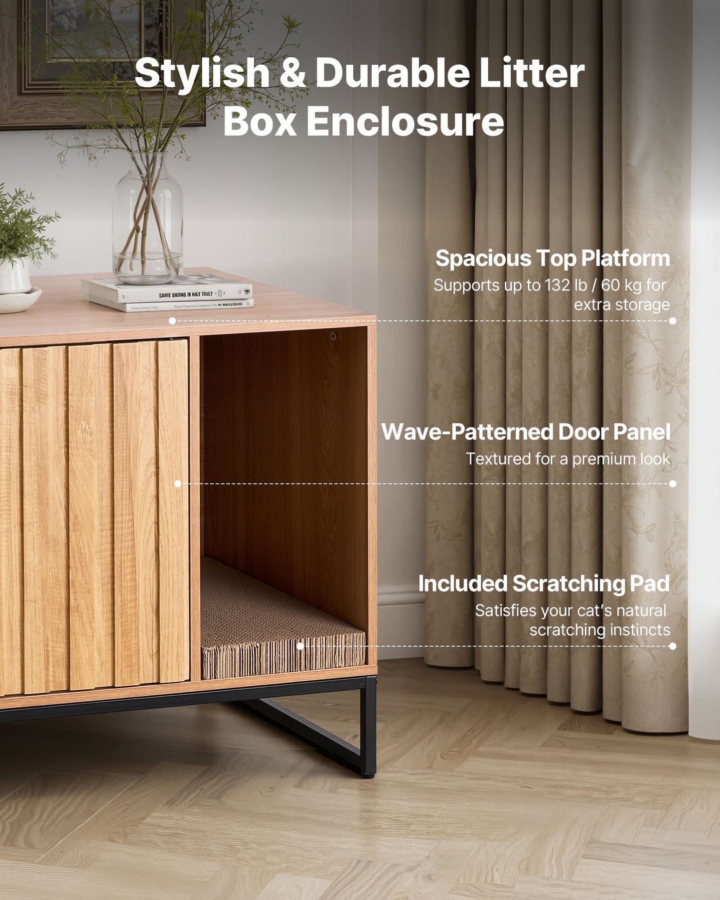 Kattlåda, 80 cm dold kattlåda med klösplatta och förvaring, vattentät katttoalett, sidobord för katt, passar de flesta av kattlådans delar, för sovrum och vardagsrum