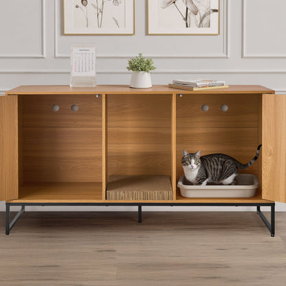 Kattlåda, 120 cm dold kattlåda med klösplatta och förvaring, vattentät sidobord för katttoalett, passar de flesta av kattlådans möbler, för sovrum och vardagsrum