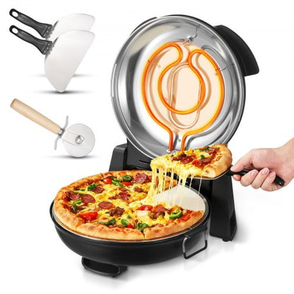 Pizza Oven, 304.8 mm Electric Pizza Maker, 1200W Electric Pizzas Cooker with Cordierite Stone, 5-Mode Temperature Control, Viewing Window for Precise Cooking, Heats up to 420℃, for Home (Black)