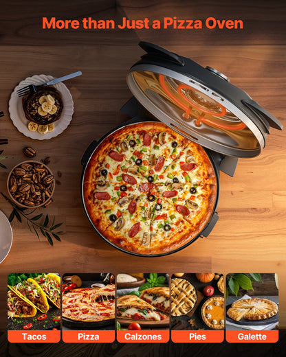 Pizza Oven, 304.8 mm Electric Pizza Maker, 1200W Electric Pizzas Cooker with Cordierite Stone, 5-Mode Temperature Control, Viewing Window for Precise Cooking, Heats up to 420℃, for Home (Black)