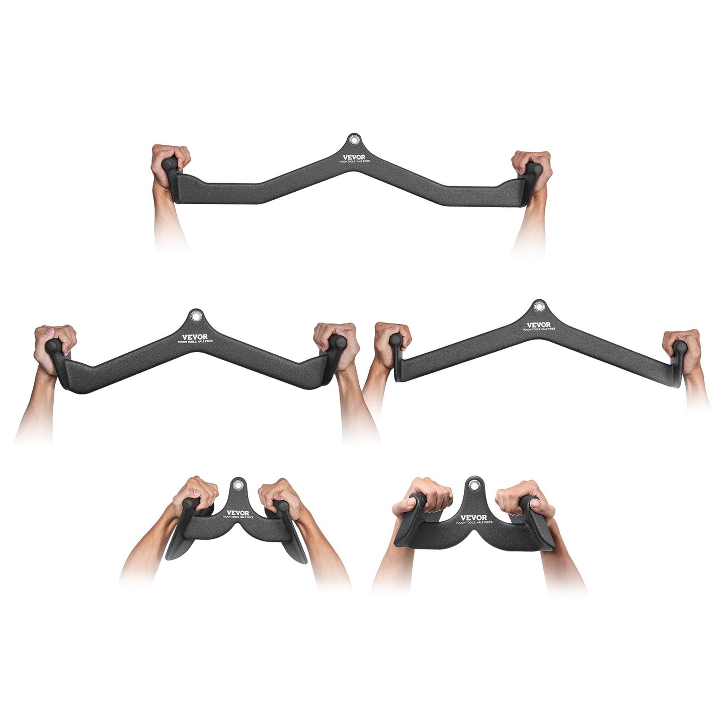 LAT Pulldown Attachments, Cable Machine Rowing T-bar V-bar 5 Set, Tricep Pull Down Bar, Back Strength Training Rubber Coated Handle Grip, Bicep Curl Tricep Lat Pulldown Bar for Home Gym Fitness