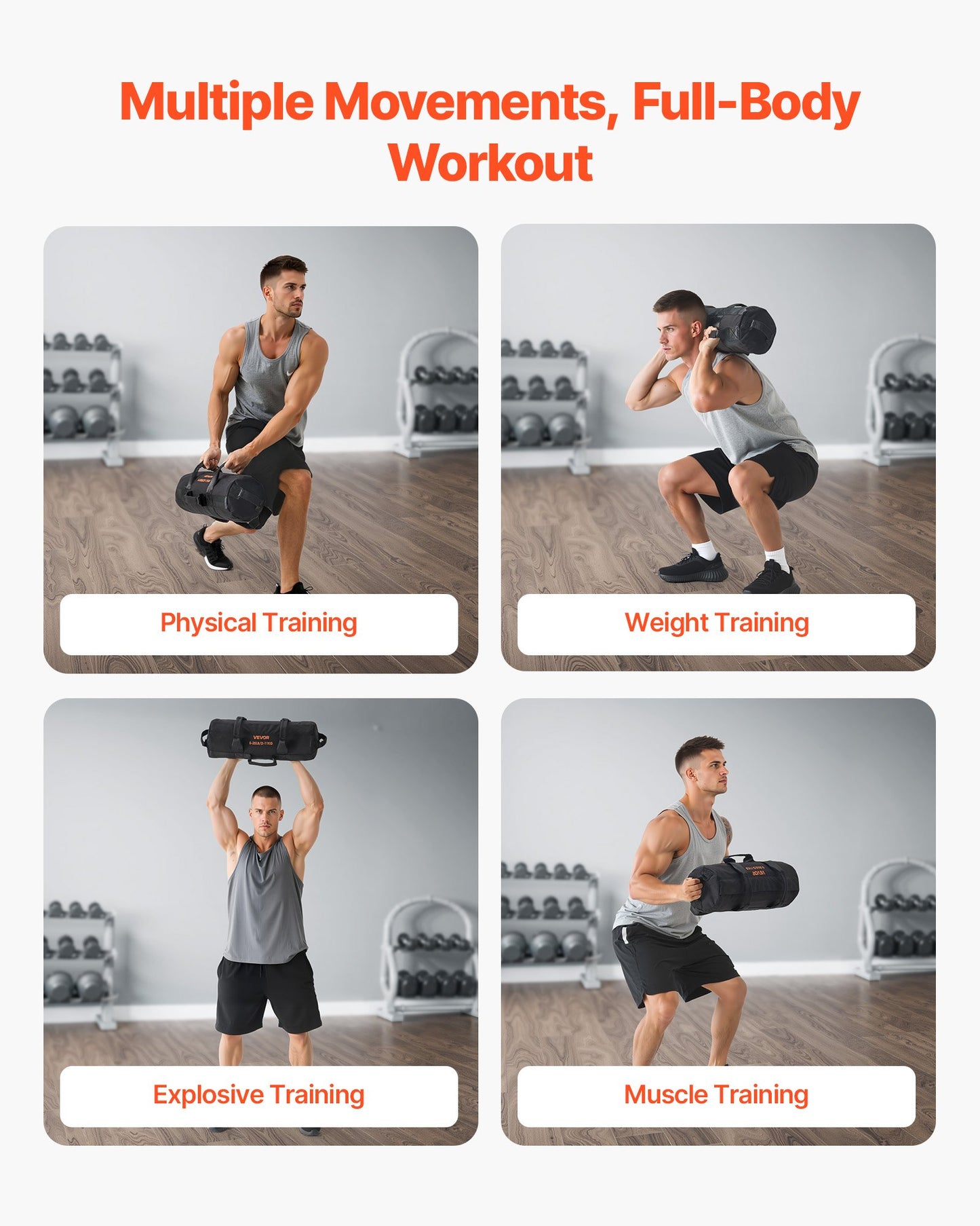 Workout Sandbag, Heavy Duty Workout Power Bags with Handles, 2-11 kg Adjustable Slam Bag for Fitness Strength Weight Training Cross-Training, Home Gym Exercise, Black (Unfilled)