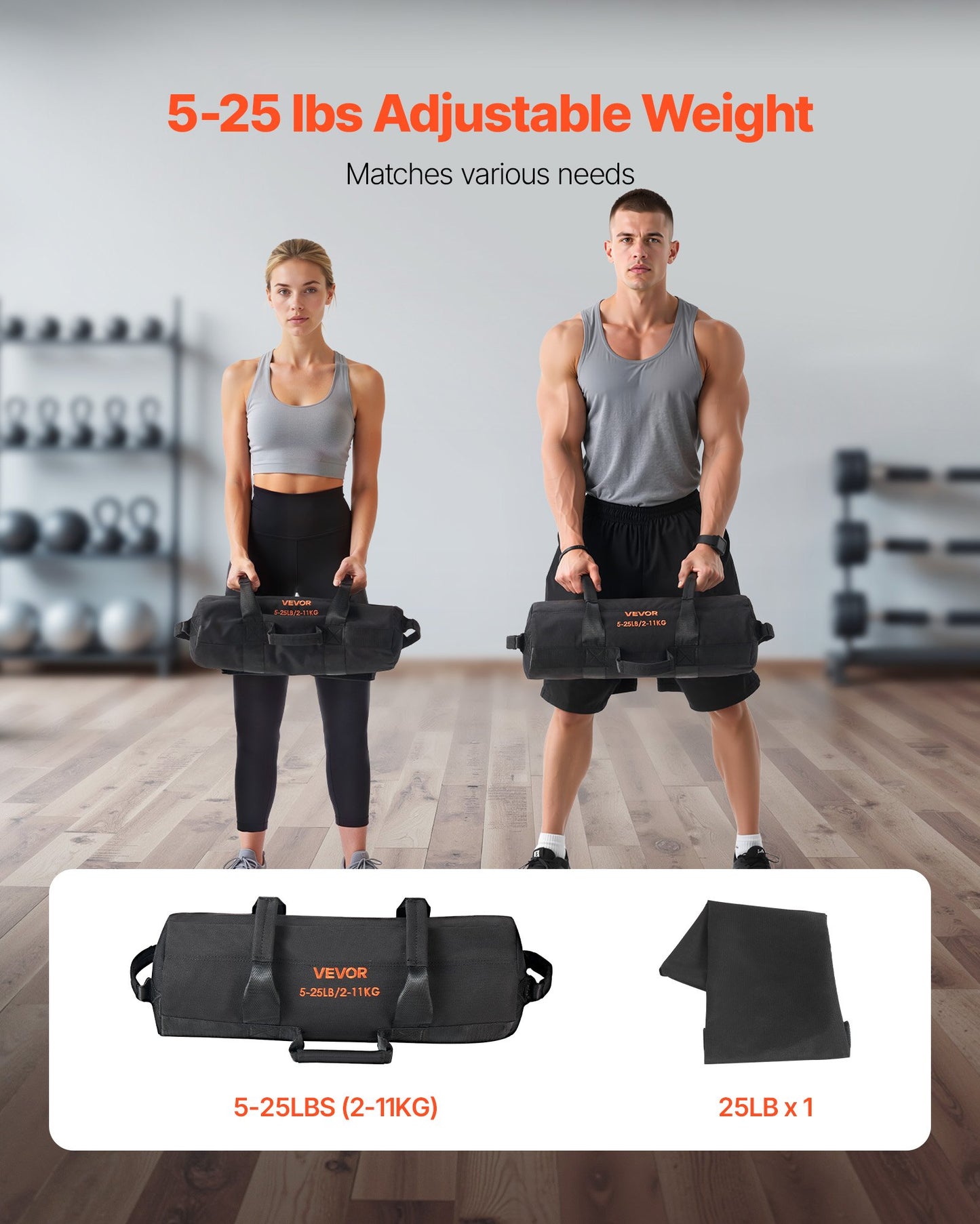 Workout Sandbag, Heavy Duty Workout Power Bags with Handles, 2-11 kg Adjustable Slam Bag for Fitness Strength Weight Training Cross-Training, Home Gym Exercise, Black (Unfilled)