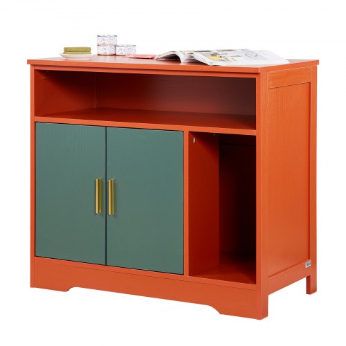 Cat Litter Box Enclosure, 79.2 cm Hidden Litter Box Cabinet with Shelf & Storage, Modern Style Indoor Cat Washroom, Wooden Kitty House Furniture End Table, Fit Most Litterboxes, Red & Green