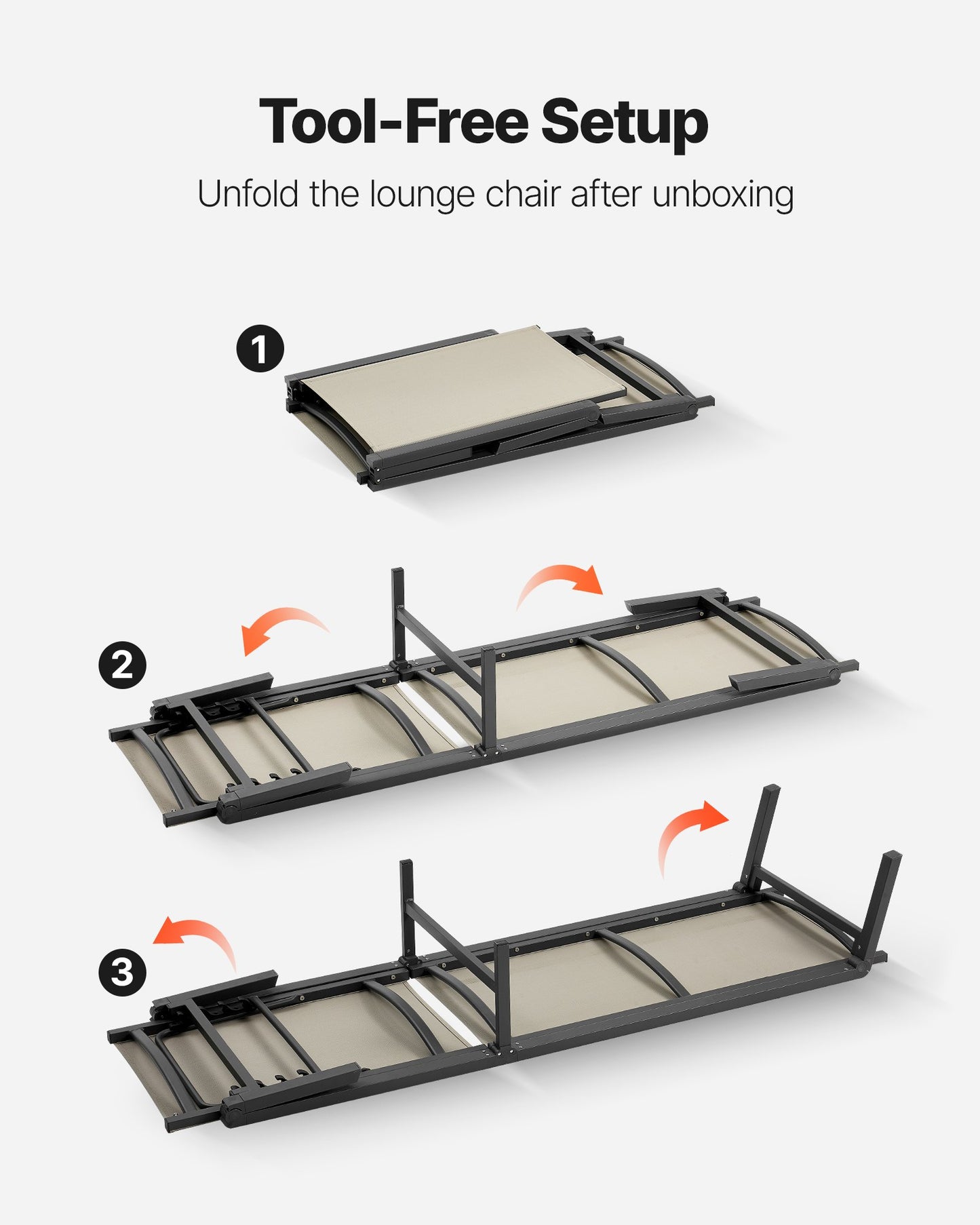 Schäslongstolar för utomhusbruk, set om 2, 181 kg viktkapacitet, hopfällbar solstol, 5 justerbara lägen, enkel montering, poolfåtöljer i aluminium, för strandgård/uteplats