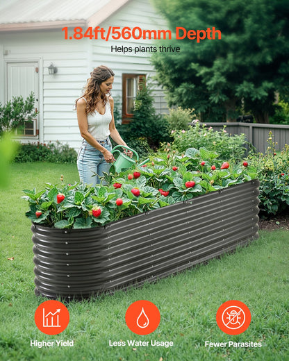 Metal Raised Garden Bed, 8 x 2 x 2 ft Outdoor Galvanized Planter Box, with Open Bottom, Large Oval Planter Raised Bed for Gardening Vegetables, Flowers, Herbs, and Succulent Plants, Dark Gray