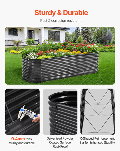 Metal Raised Garden Bed, 8 x 2 x 2 ft Outdoor Galvanized Planter Box, with Open Bottom, Large Oval Planter Raised Bed for Gardening Vegetables, Flowers, Herbs, and Succulent Plants, Dark Gray