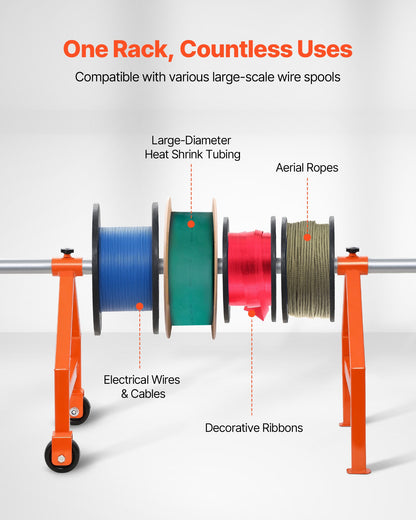 Trådrullställ, 100 kg / 220 lbs lastkapacitet, bärbar kabelhållare, flyttbart trådställ med hjul, spolhållare, upp till 759 mm / 29,9 tum diameter, för elektrisk industriell och detaljhandelsanvändning, arbetseffektivitet