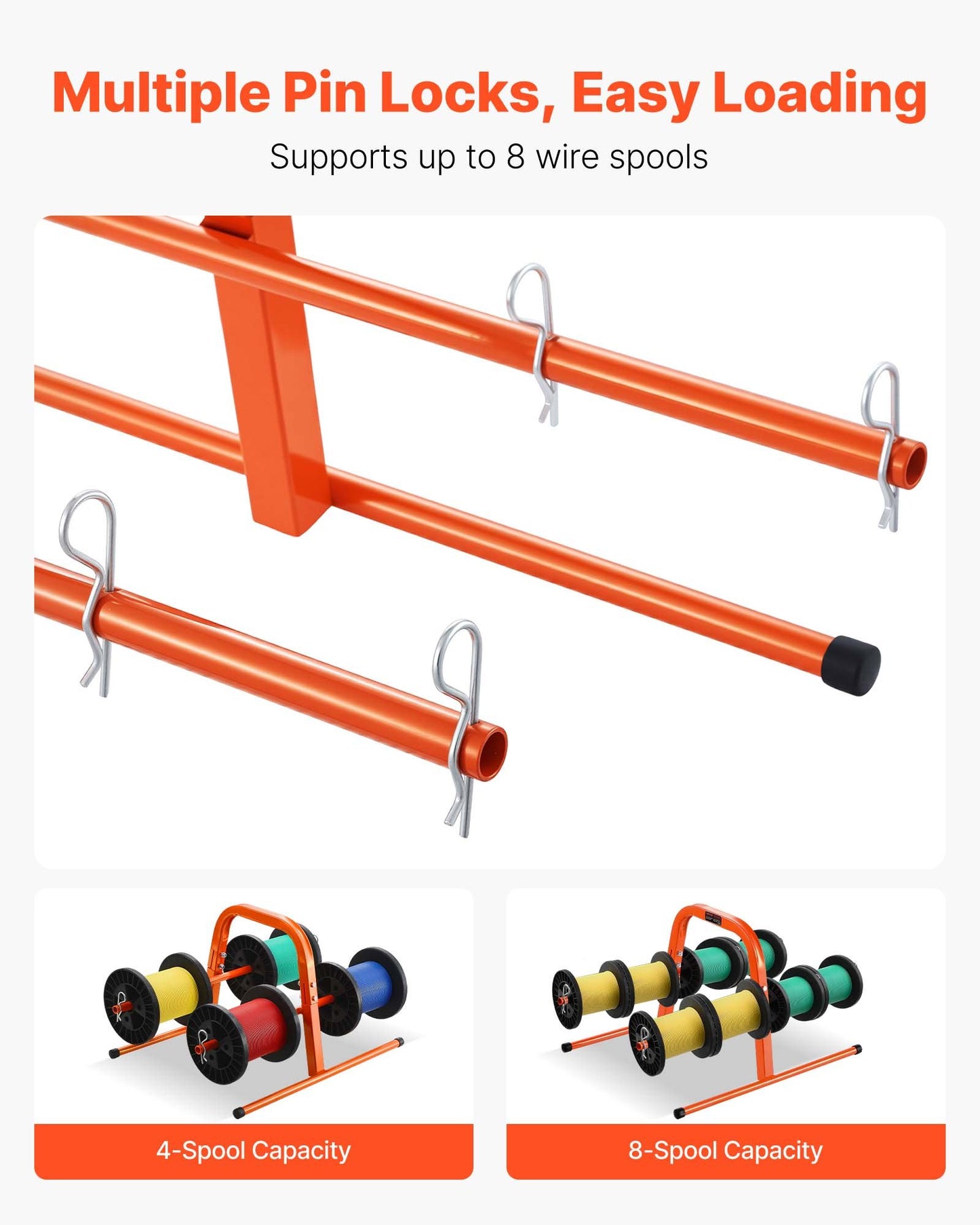 Trådrullställ, 45 kg / 100 lbs kapacitet, smart handhållen caddie, kraftig ståltrådshållare för upp till 8 spolar, MAX 240 mm / 9,45 tum diameter, enkel lyftdesign för elektrisk industriell och detaljhandelsbruk