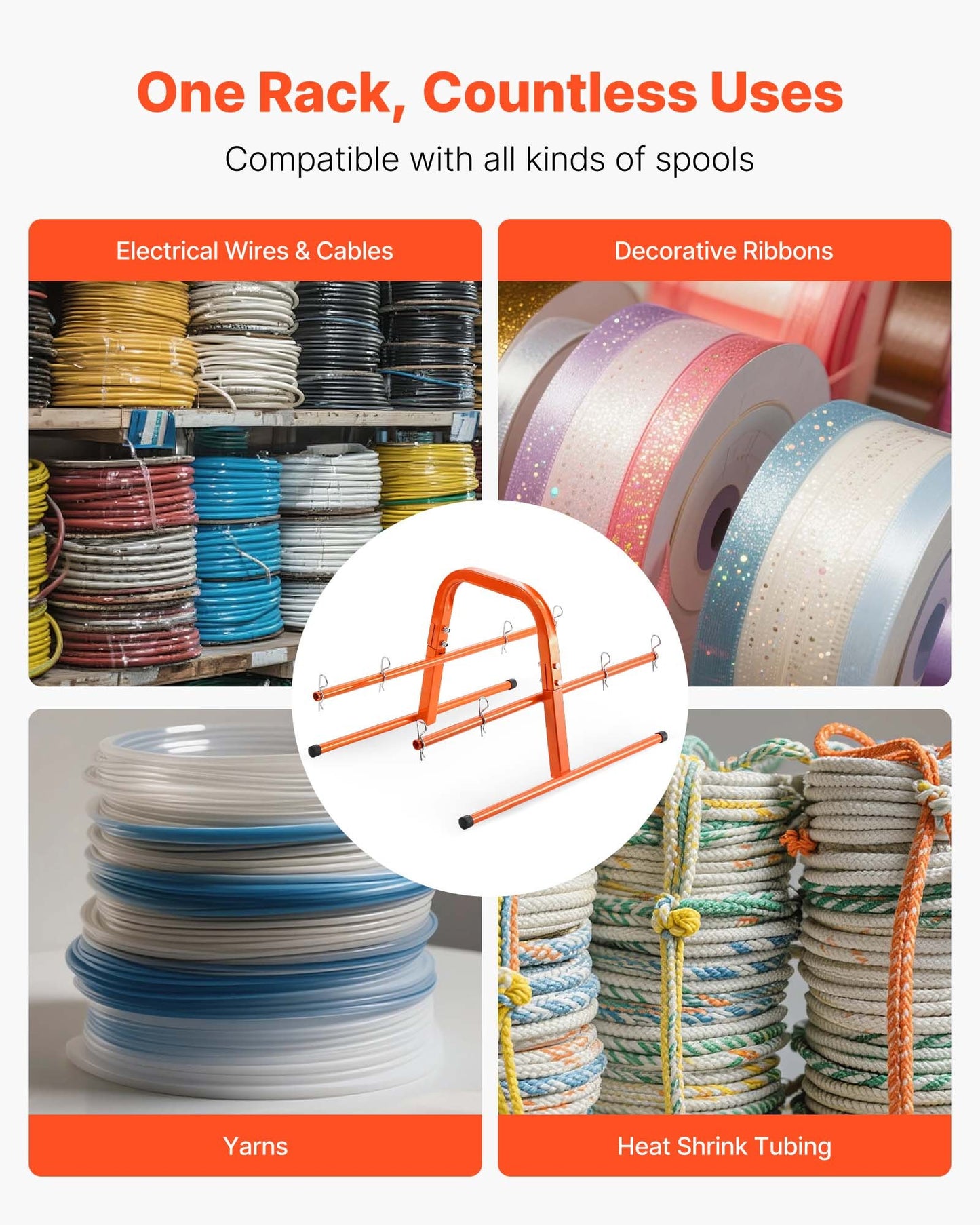 Trådrullställ, 45 kg / 100 lbs kapacitet, smart handhållen caddie, kraftig ståltrådshållare för upp till 8 spolar, MAX 240 mm / 9,45 tum diameter, enkel lyftdesign för elektrisk industriell och detaljhandelsbruk