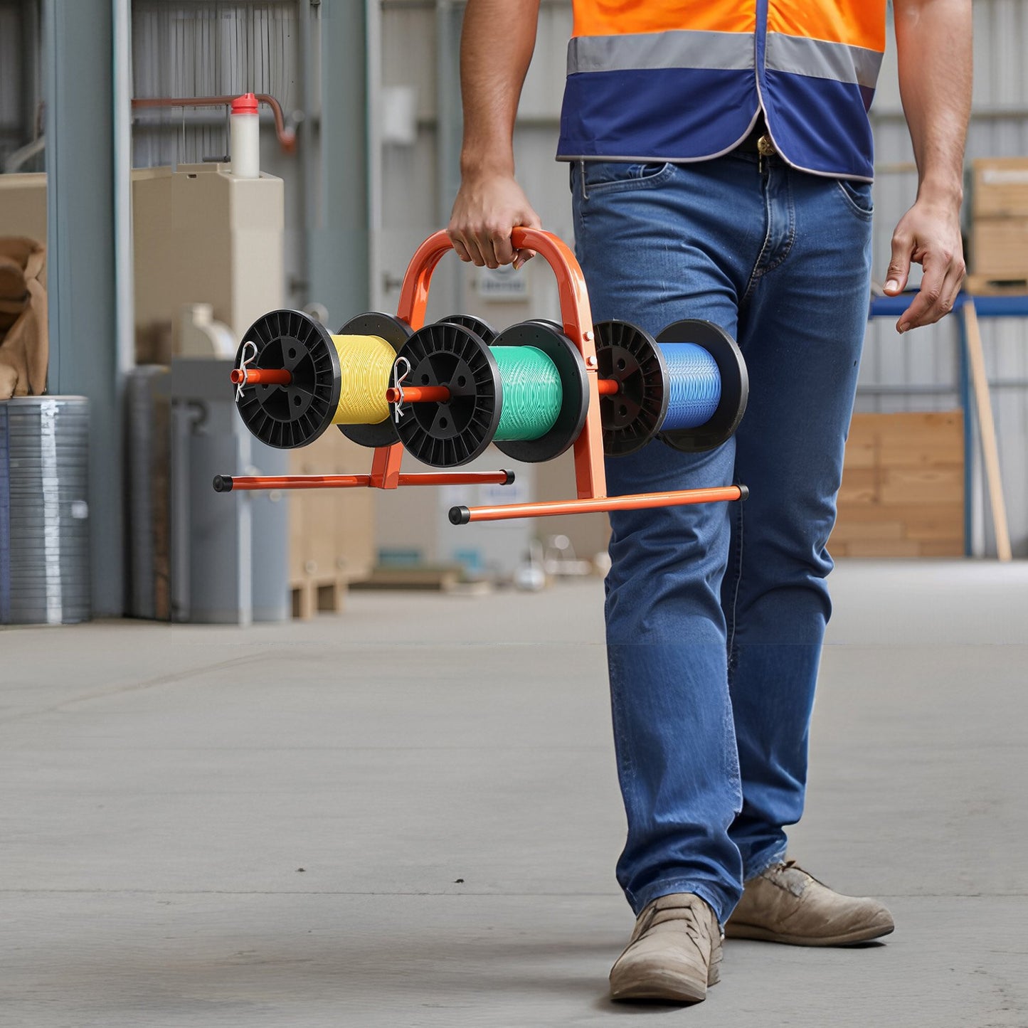Trådrullställ, 45 kg / 100 lbs kapacitet, smart handhållen caddie, kraftig ståltrådshållare för upp till 8 spolar, MAX 240 mm / 9,45 tum diameter, enkel lyftdesign för elektrisk industriell och detaljhandelsbruk